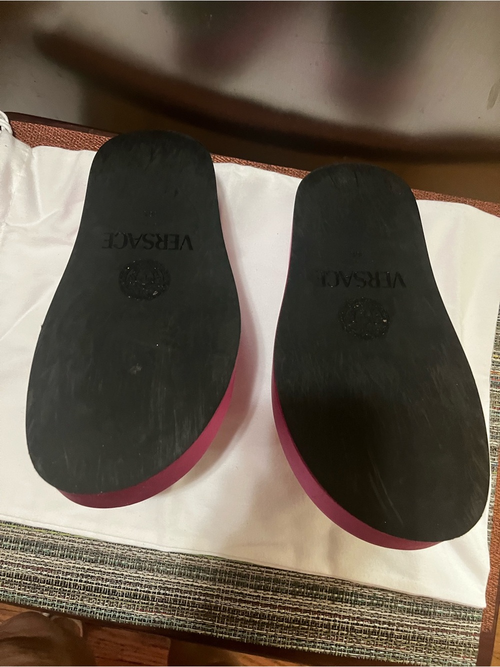 Versace Hot Pink Medusa Slide Sandals with Gold Emblem - Picture 8 of 10